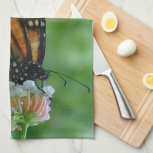 Fluttering Monarch Butterfly Pink White Flower Towel