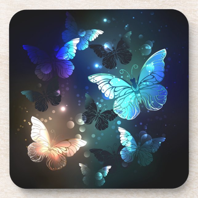 Fluttering Night Butterfly Beverage Coaster (Front)