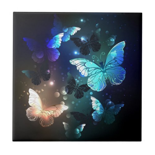 Fluttering Night Butterfly Ceramic Tile