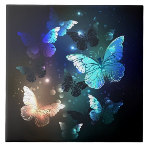 Fluttering Night Butterfly Ceramic Tile