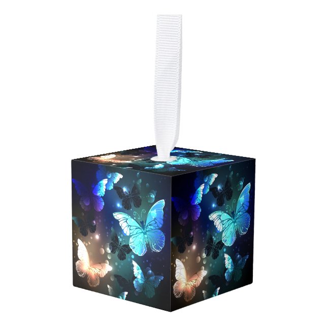 Fluttering Night Butterfly Cube Ornament (Front Angled)