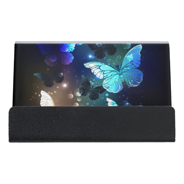 Fluttering Night Butterfly Desk Business Card Holder (Front)