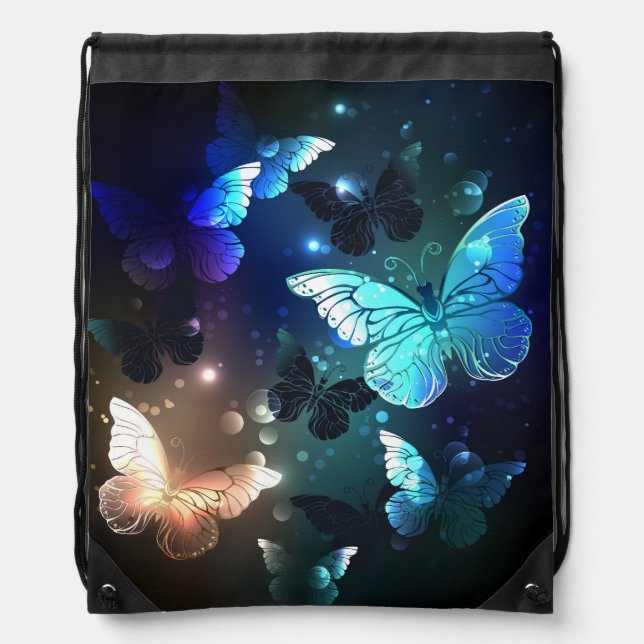 Fluttering Night Butterfly Drawstring Bag (Front)