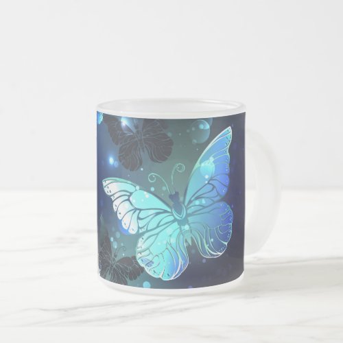 Fluttering Night Butterfly Frosted Glass Coffee Mug