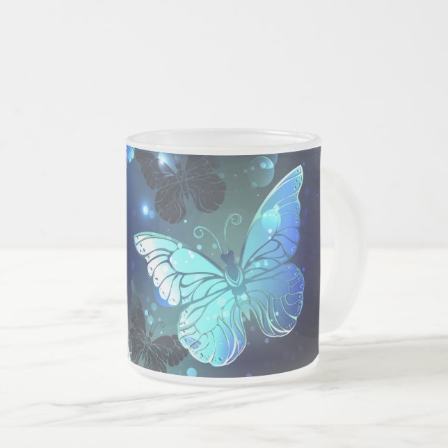 Fluttering Night Butterfly Frosted Glass Coffee Mug (Front Right)