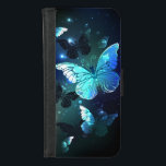 Fluttering Night Butterfly iPhone 8/7 Wallet Case<br><div class="desc">Fabulous,  glowing,  blue and yellow,  night butterfly on dark background.</div>