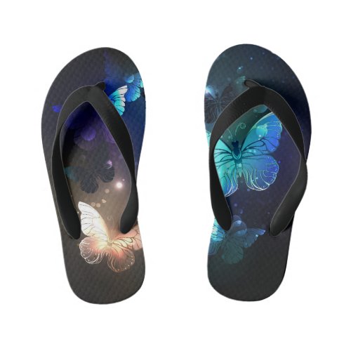 Fluttering Night Butterfly Kids Flip Flops