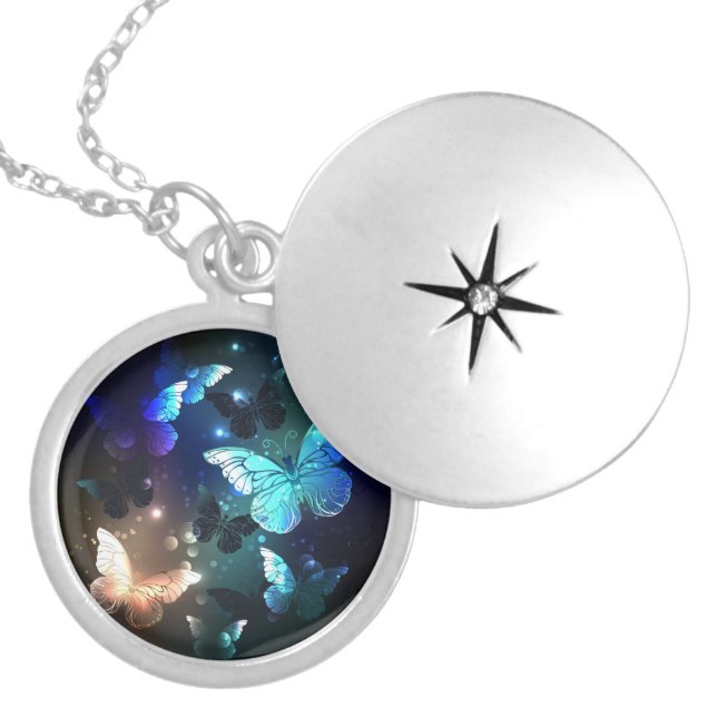 Fluttering Night Butterfly Locket Necklace (Front)