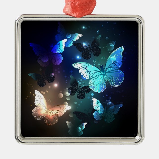 Fluttering Night Butterfly Metal Ornament (Front)