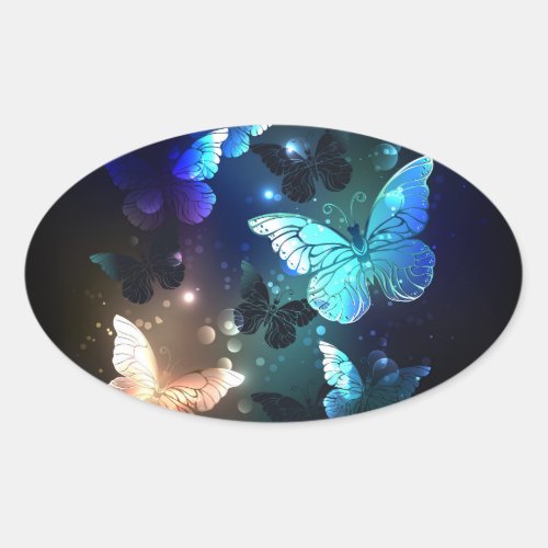 Fluttering Night Butterfly Oval Sticker