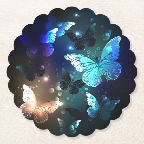 Fluttering Night Butterfly Paper Coaster