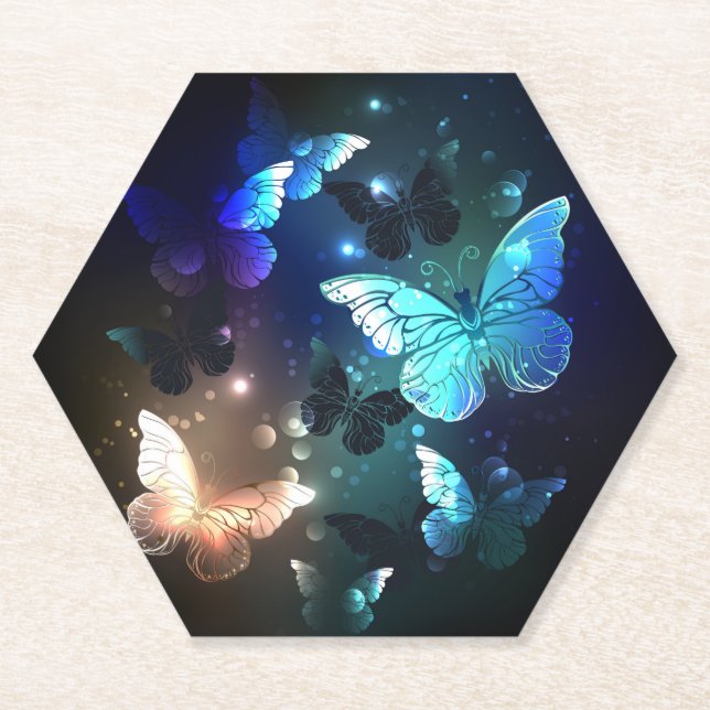 Fluttering Night Butterfly Paper Coaster (Front)