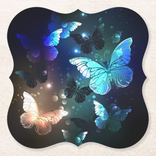 Fluttering Night Butterfly Paper Coaster
