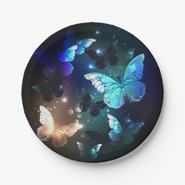 Fluttering Night Butterfly Paper Plates (Front)