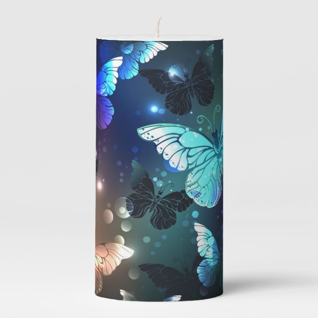 Fluttering Night Butterfly Pillar Candle (Front)