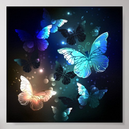 Fluttering Night Butterfly Poster