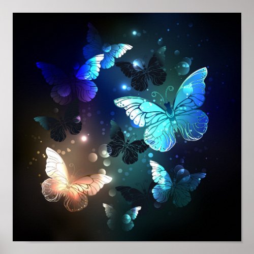 Fluttering Night Butterfly Poster