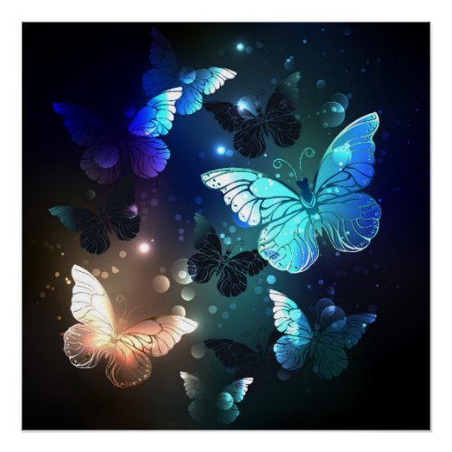 Fluttering Night Butterfly Poster