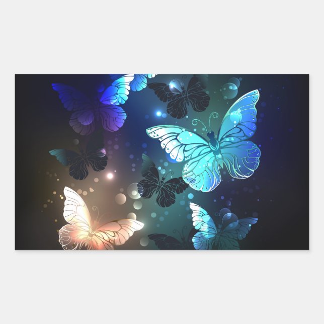 Fluttering Night Butterfly Rectangular Sticker (Front)