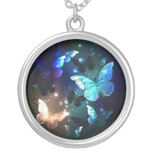 Fluttering Night Butterfly Silver Plated Necklace
