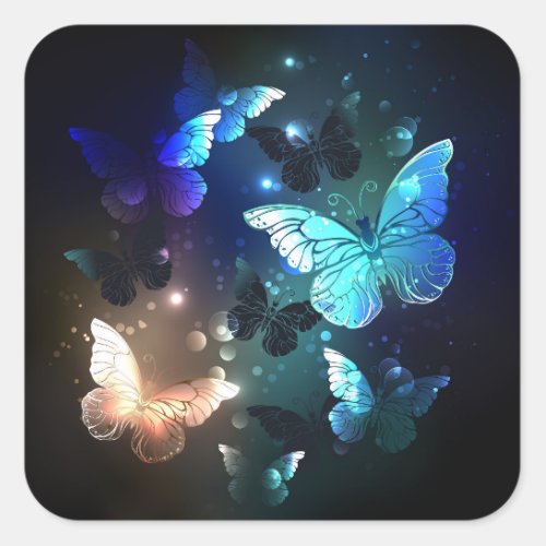 Fluttering Night Butterfly Square Sticker