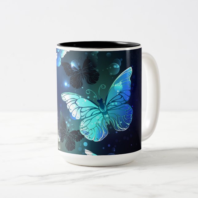Fluttering Night Butterfly Two-Tone Coffee Mug (Front Right)