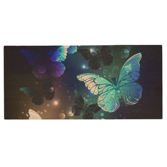 Fluttering Night Butterfly Wood Flash Drive (Front)