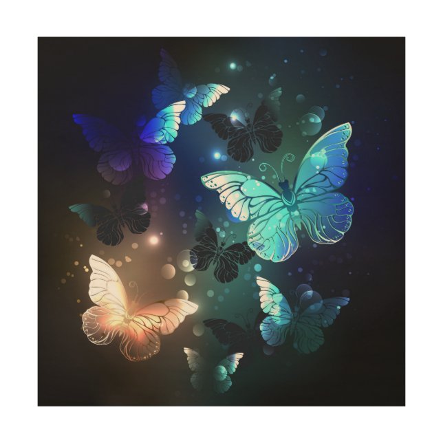 Fluttering Night Butterfly Wood Wall Art (Front)