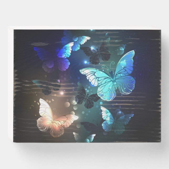 Fluttering Night Butterfly Wooden Box Sign (Front Horizontal)