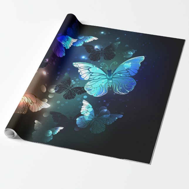 Fluttering Night Butterfly Wrapping Paper (Unrolled)