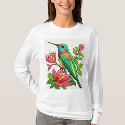 Fluttering Splendor Vibrant Hummingbird T_Shirt D
