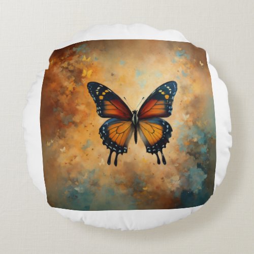 Fluttering Summer Vibrant Butterfly T_Shirt Desig Round Pillow