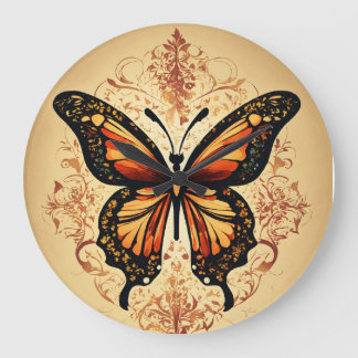 "Fluttering Time: Butterfly Print Wall Clock" Large Clock