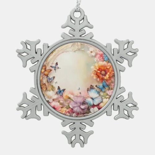 Fluttering Wings Spring_Inspired Snowflake Pewter Christmas Ornament