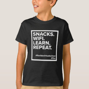 FLVS Snacks. WiFi. Learn. Repeat., Black T-Shirt
