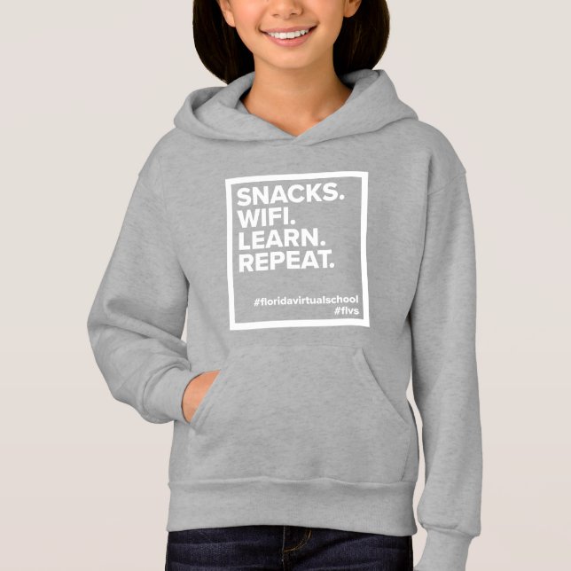 FLVS Snacks. WiFi. Learn. Repeat., Gray Youth  Hoodie (Front)