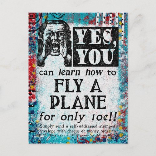 Fly A Plane _ Funny Vintage Ad Postcard
