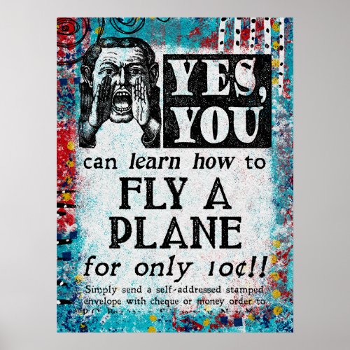Fly A Plane _ Funny Vintage Ad Poster