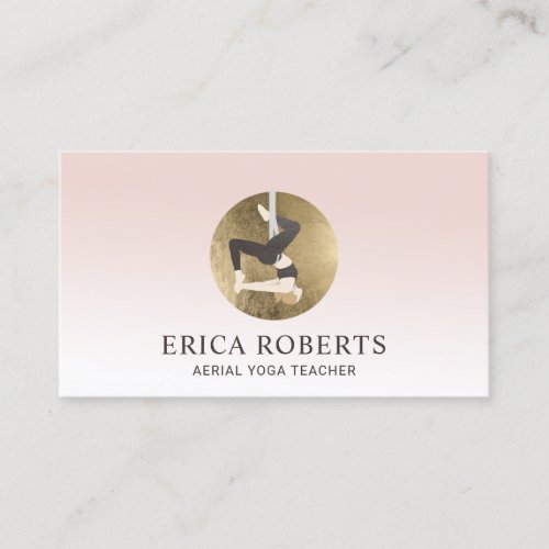 Fly Aerial Yoga Instructor Gold Logo Blush Pink Business Card