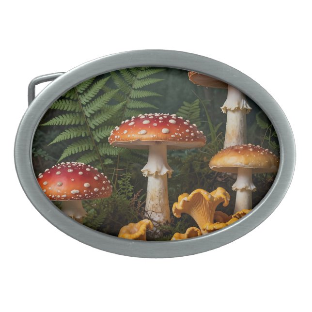 Fly Agaric Mushrooms Forest Botanical Belt Buckle (Front)