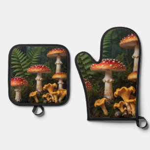 Fly Agaric Mushrooms Forest Botanical Oven Mitt & Pot Holder Set