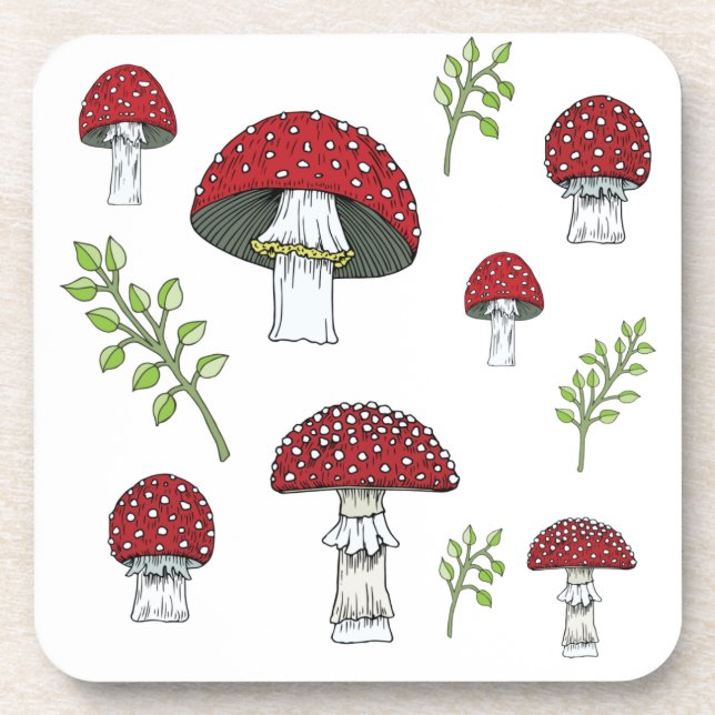 Fly Agaric Red Topped Mushrooms Beverage Coaster (Front)