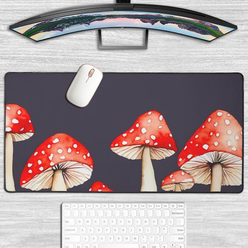 Fly Agaric Red  White Mushroom w Dark Background Desk Mat
