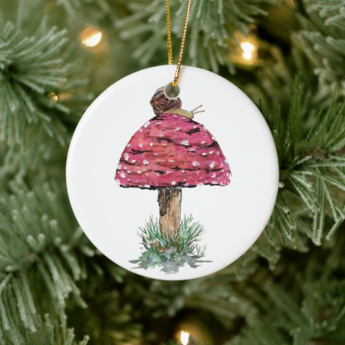 Fly Agaric Toadstool and Snail Ceramic Ornament