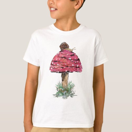 Fly Agaric Toadstool and Snail Kids T_Shirt