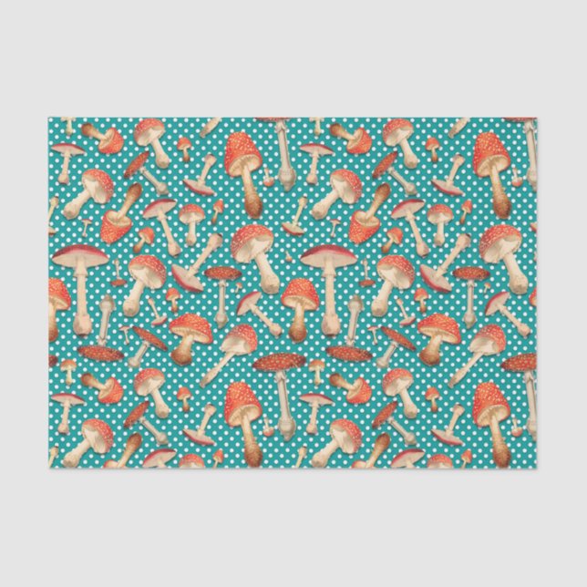 Fly Agaric Turquoise Polka Dot Pattern Tissue Paper (Front)