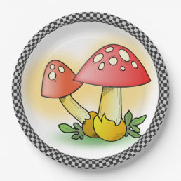 Fly Amanita Muscaria Red Mushrooms Green Leaves Paper Plates