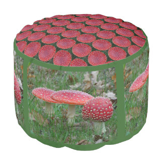 Fly Amantis Toadstools & Pattern Top Round Poof Pouf