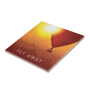Fly Away Hot air balloon evening sky Ceramic Tile