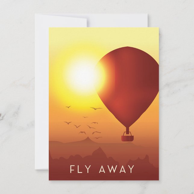 Fly Away Hot air balloon evening sky Invitation (Back)